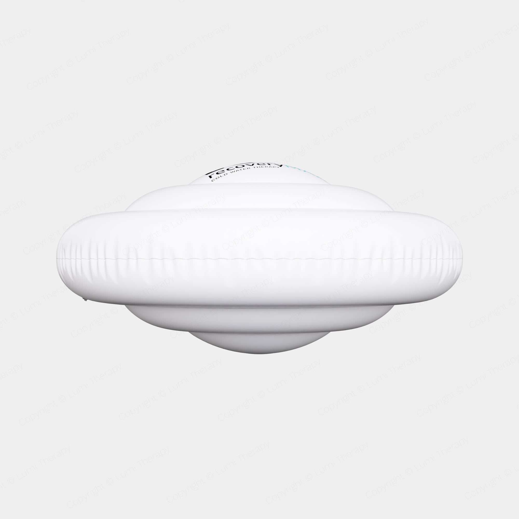 UFO Thermo Lid shown in pure white, featuring a distinctive saucer-shaped design with concentric ridges and a pyramid-like structure. This inflatable thermal cover is designed to fit Recovery Pod ice baths, displaying its innovative insulation technology.
