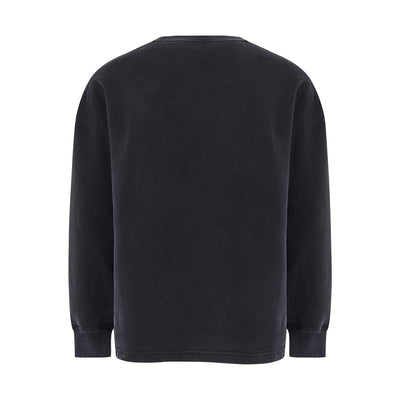 Unisex LUX Oversized Sweatshirt Black Wash shown from back view, featuring a relaxed fit silhouette in a washed black color with ribbed cuffs and hemline, displaying the classic oversized style with clean, minimal design.