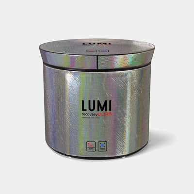 LUMI Pod with Ultra Cover in reflective silver finish designed for cold and hot recovery therapy sessions.