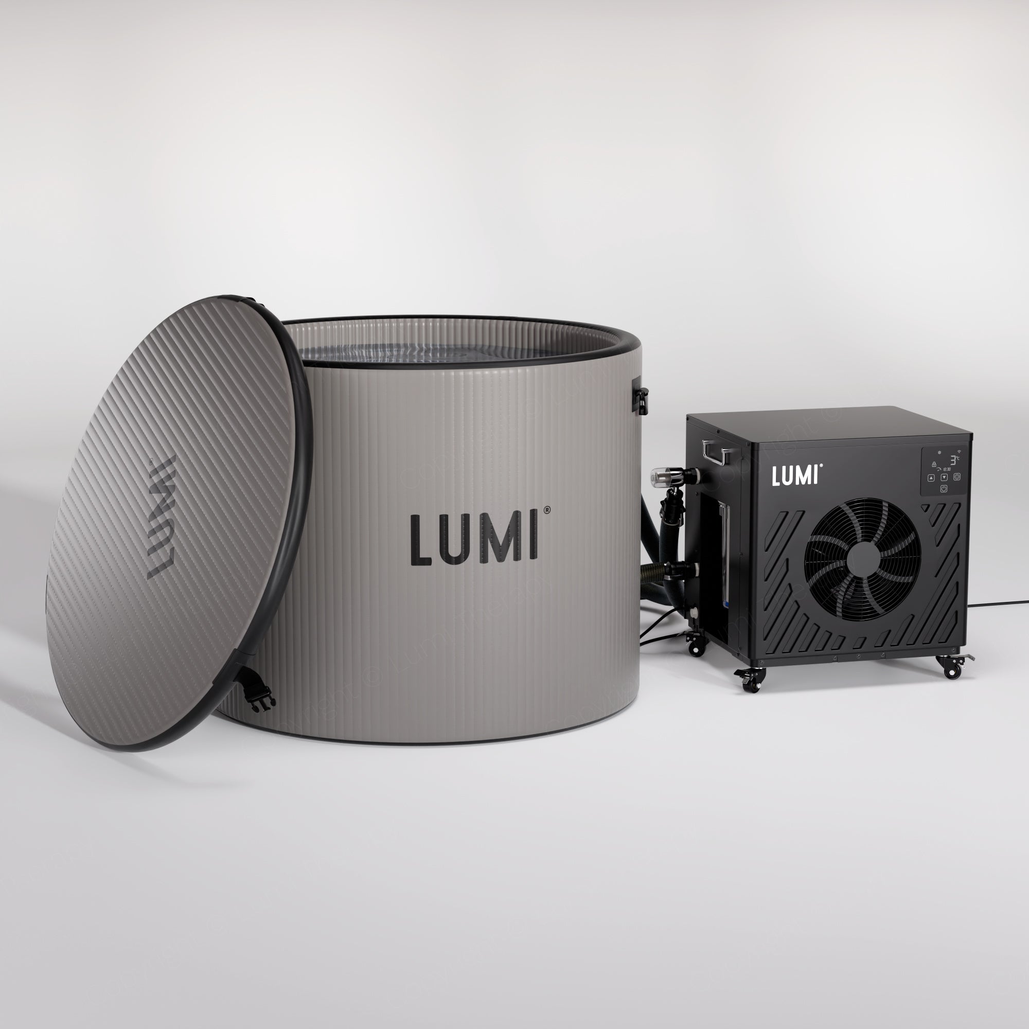 LUMI Pod PRO and Cube PRO Chiller bundle showcasing precision cold therapy system with sleek design and durable performance