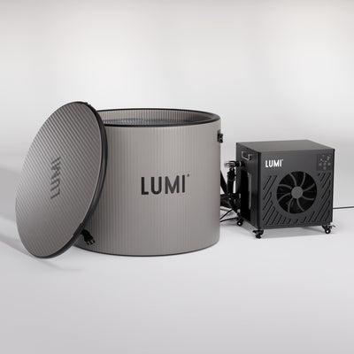 LUMI Pod PRO and Cube PRO Chiller bundle showcasing precision cold therapy system with sleek design and durable performance